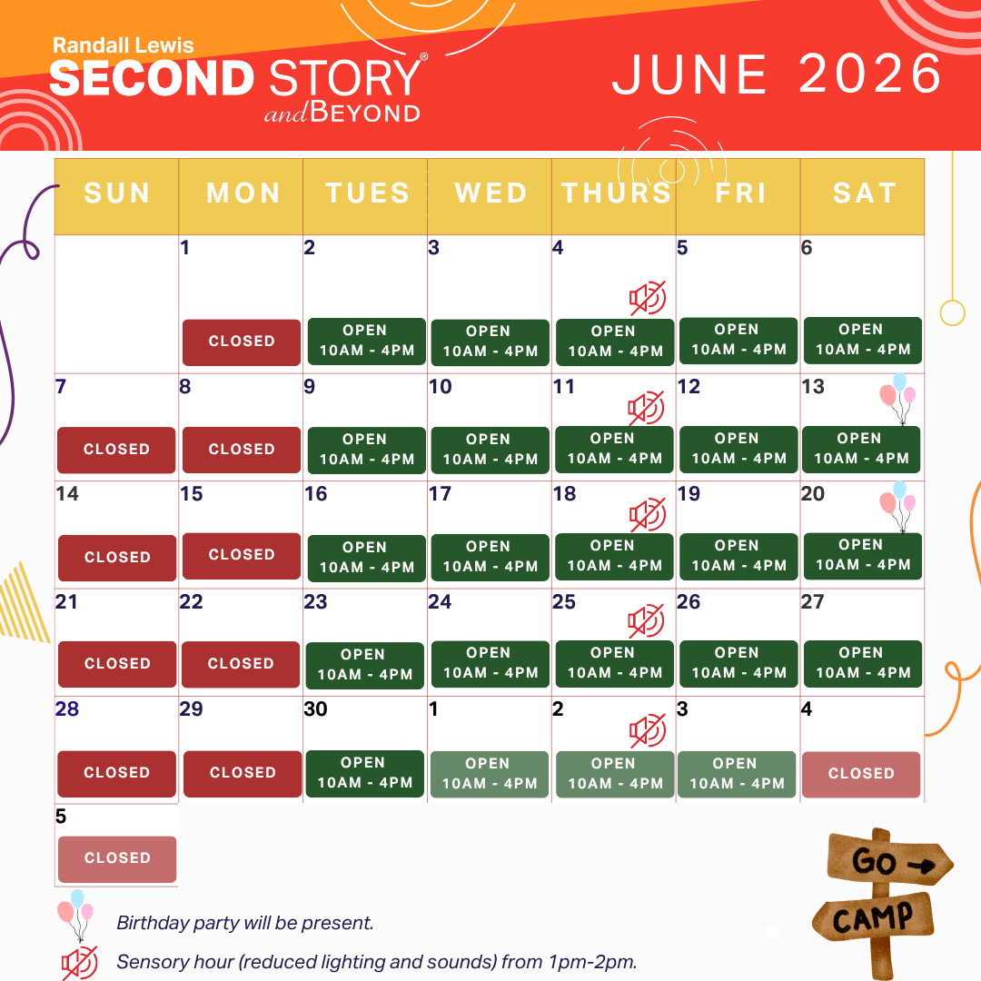 Monthly Calendar for June. Open Tuesday - Saturday. 10am-4pm.