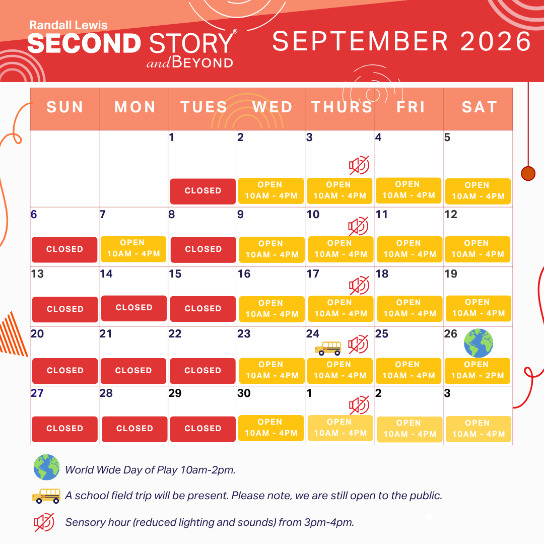 Calendar for the month of September. Open Wednesday - Saturday 10am-4pm.