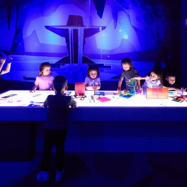 Kids constructing in Spectacular Senses Room in Second Story and Beyond